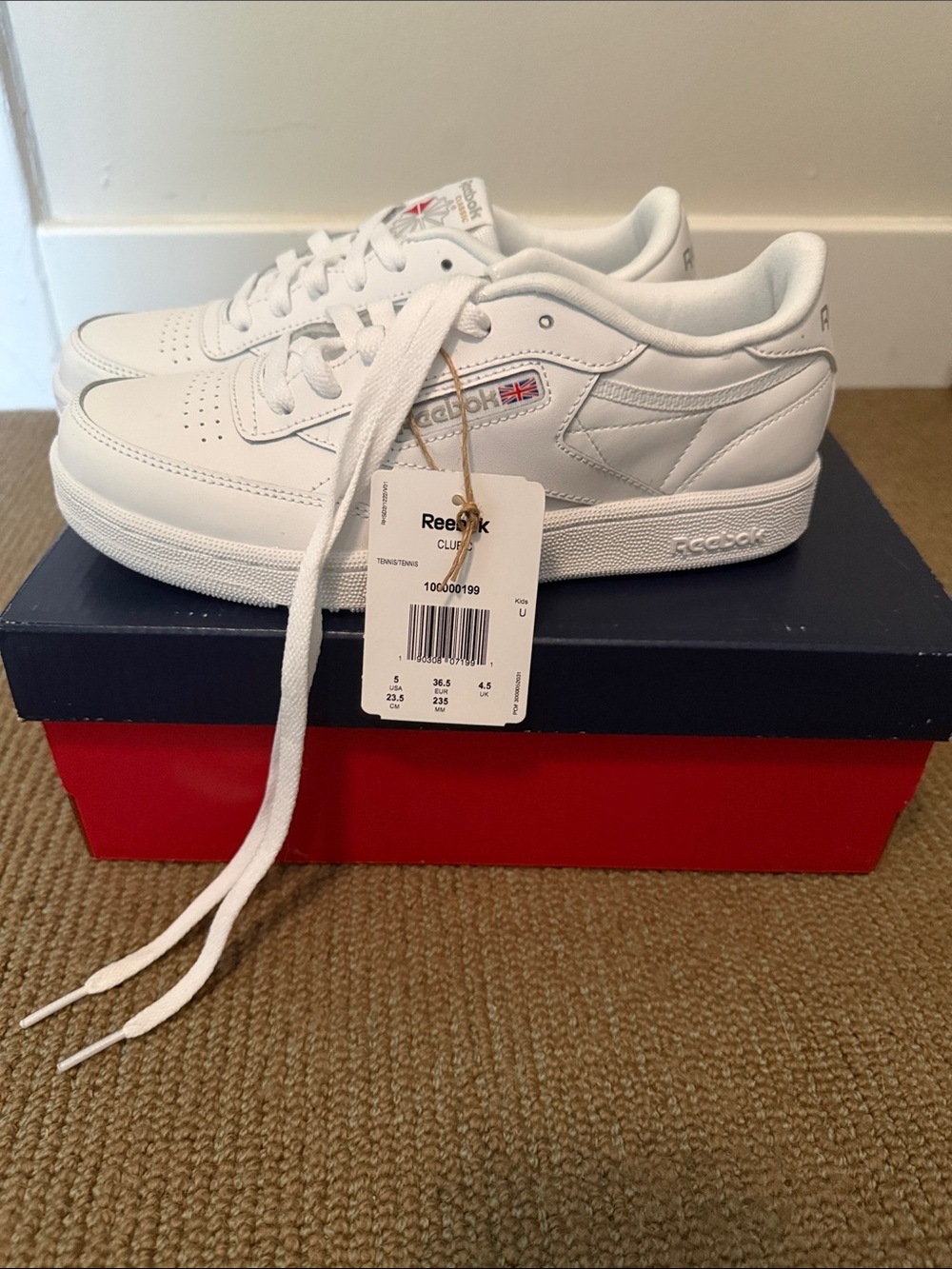 Reebok White Leather Club C Low Top Sneakers